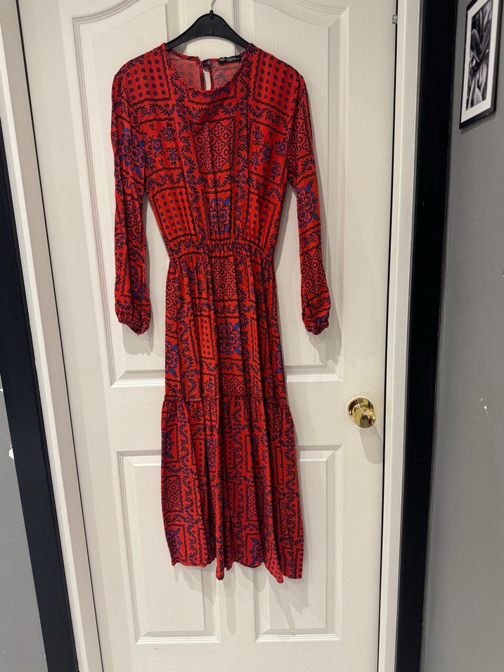 Uzun Kollu Kırmızı Bohem Uzun Elbise - Görsel 2