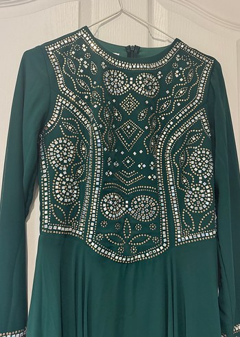 Boncuk İşlemeli Uzun Turkuaz Kadın Abiye - Görsel 3