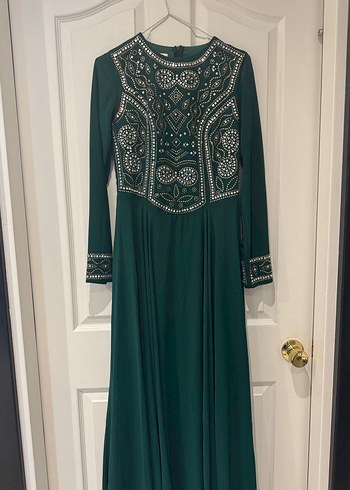 Boncuk İşlemeli Uzun Turkuaz Kadın Abiye - Görsel 2