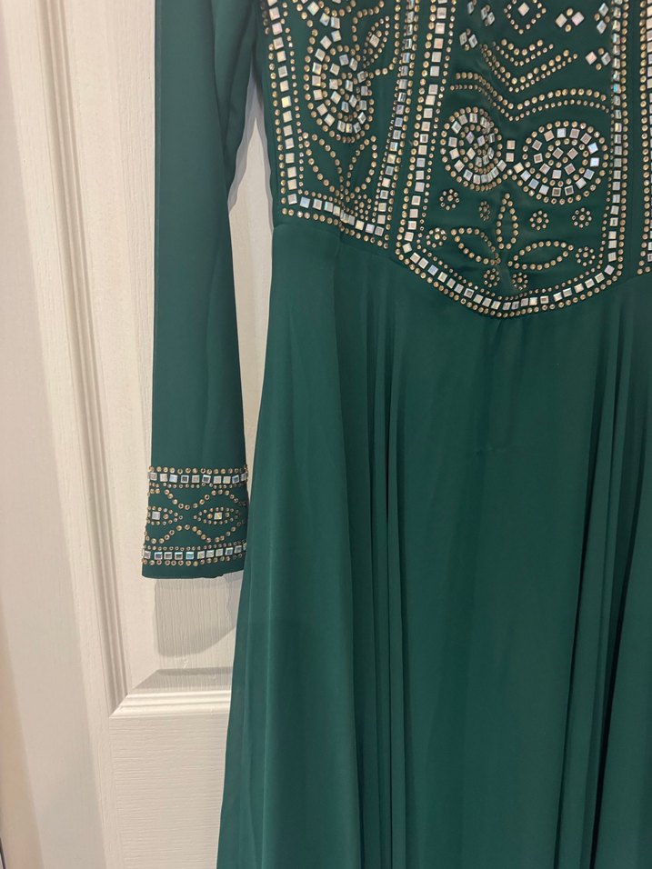 Boncuk İşlemeli Uzun Turkuaz Kadın Abiye - Görsel 4