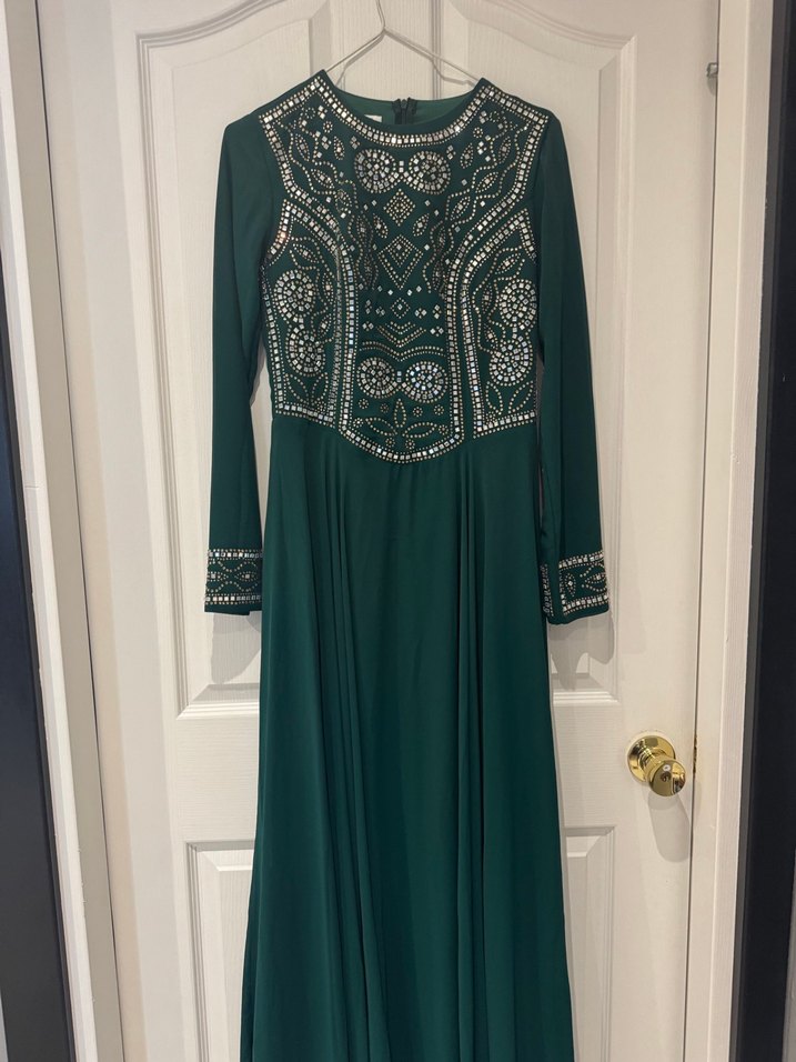 Boncuk İşlemeli Uzun Turkuaz Kadın Abiye - Görsel 2