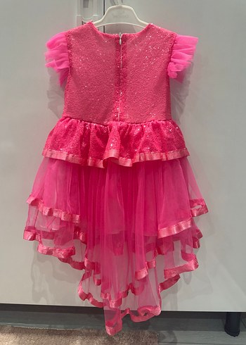 4 Yaş Beden pembe Renk Kız Çocuk Pembe Barbie Nakışlı Elbise