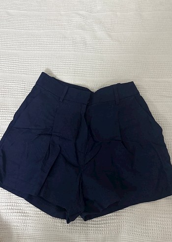 Lacivert Keten Mini Şort