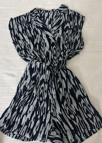 Bohem Mavi Lacivert Batik Desenli Mini Şortlu Tulum