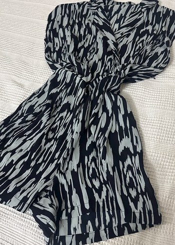 Mango Bohem Mavi Lacivert Batik Desenli Mini Şortlu Tulum