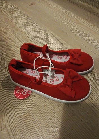 Kırmızı Baskılı Kız Babet Ayakkabı Velcro - Görsel 3