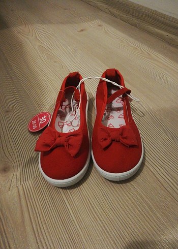 Kırmızı Baskılı Kız Babet Ayakkabı Velcro - Görsel 5