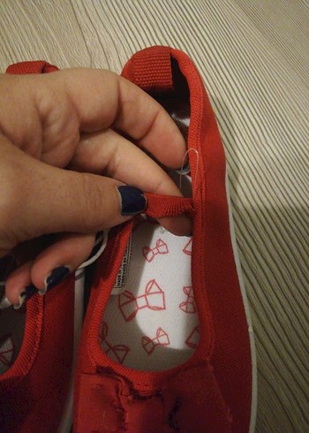 Kırmızı Baskılı Kız Babet Ayakkabı Velcro - Görsel 8