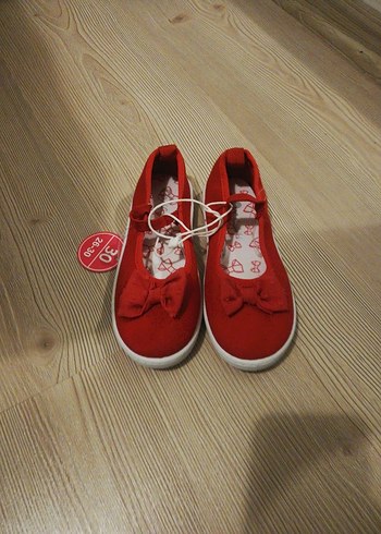 Kırmızı Baskılı Kız Babet Ayakkabı Velcro - Görsel 4