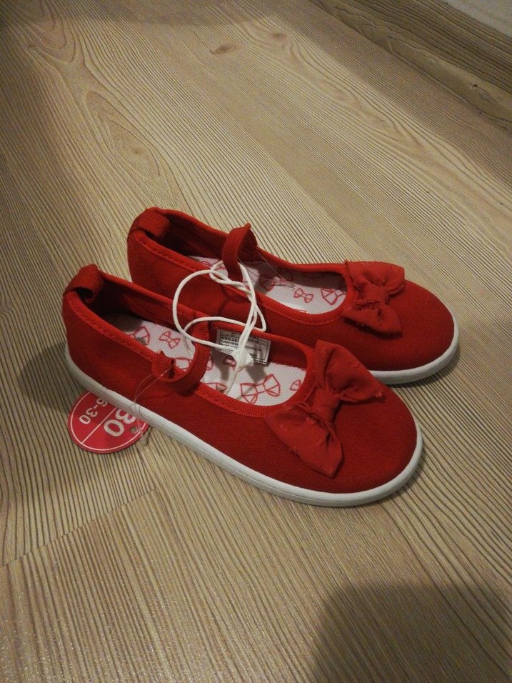 Kırmızı Baskılı Kız Babet Ayakkabı Velcro - Görsel 2