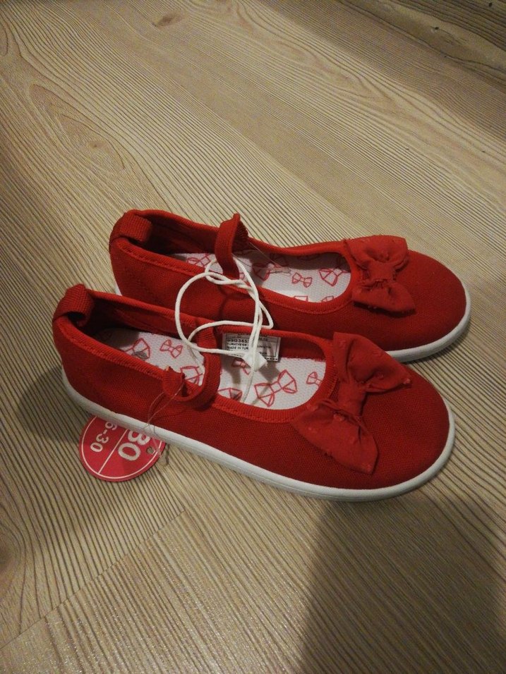 Kırmızı Baskılı Kız Babet Ayakkabı Velcro - Görsel 3