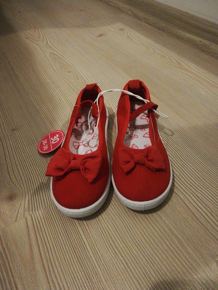 Kırmızı Baskılı Kız Babet Ayakkabı Velcro - Görsel 5