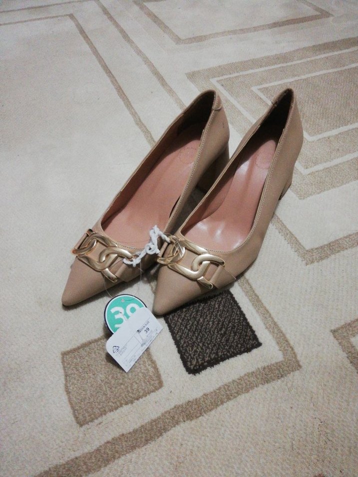 Bej Kadın Tokalı Blok Topuk Stiletto - Görsel 5