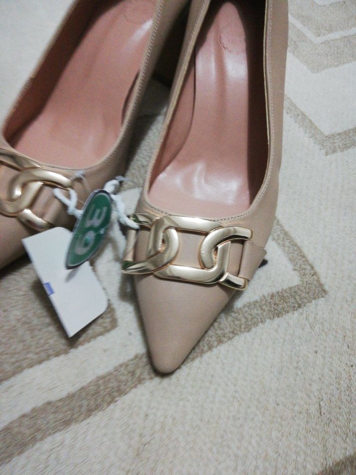 Bej Kadın Tokalı Blok Topuk Stiletto - Görsel 3