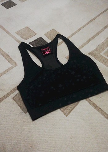 Siyah Mini Spor Sütyeni ebru şallı - Görsel 7