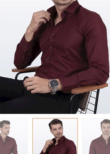 Bordo Uzun Kollu Düğmeli Erkek Gömlek