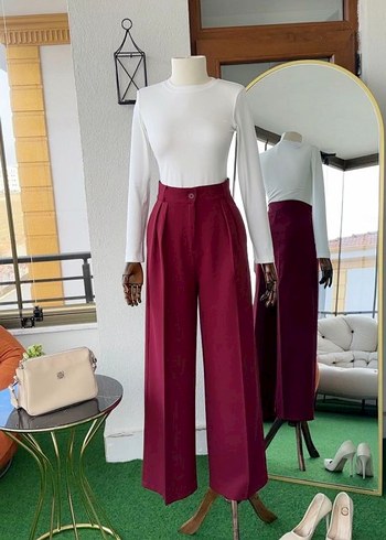 Bordo Kadın Uzun Kollu Düğmeli Takım - Görsel 4