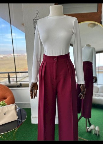 Bordo Kadın Uzun Kollu Düğmeli Takım - Görsel 3