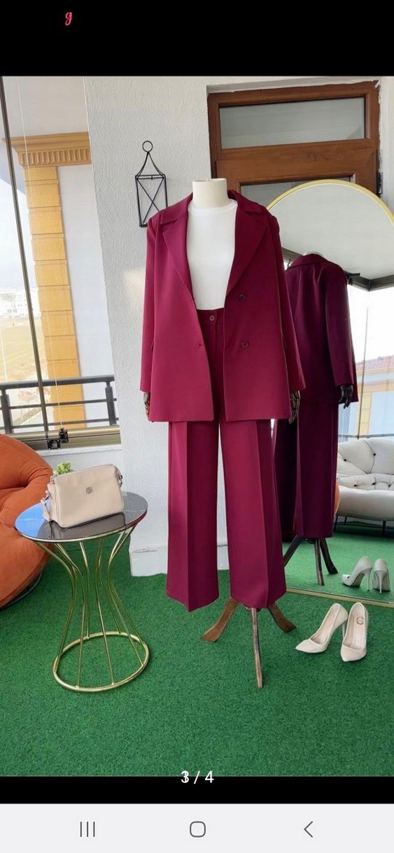 Bordo Kadın Uzun Kollu Düğmeli Takım - Görsel 2