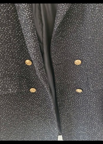 Kadın Siyah Midi Boy Düğmeli Ceket - Görsel 2