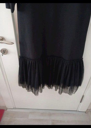 Uzun Kollu Siyah Baskılı Uzun Elbise - Görsel 4