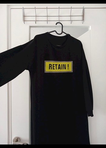 Uzun Kollu Siyah Baskılı Uzun Elbise - Görsel 2