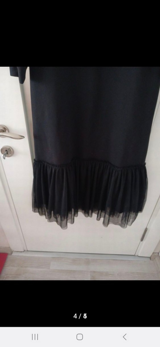 Uzun Kollu Siyah Baskılı Uzun Elbise - Görsel 4