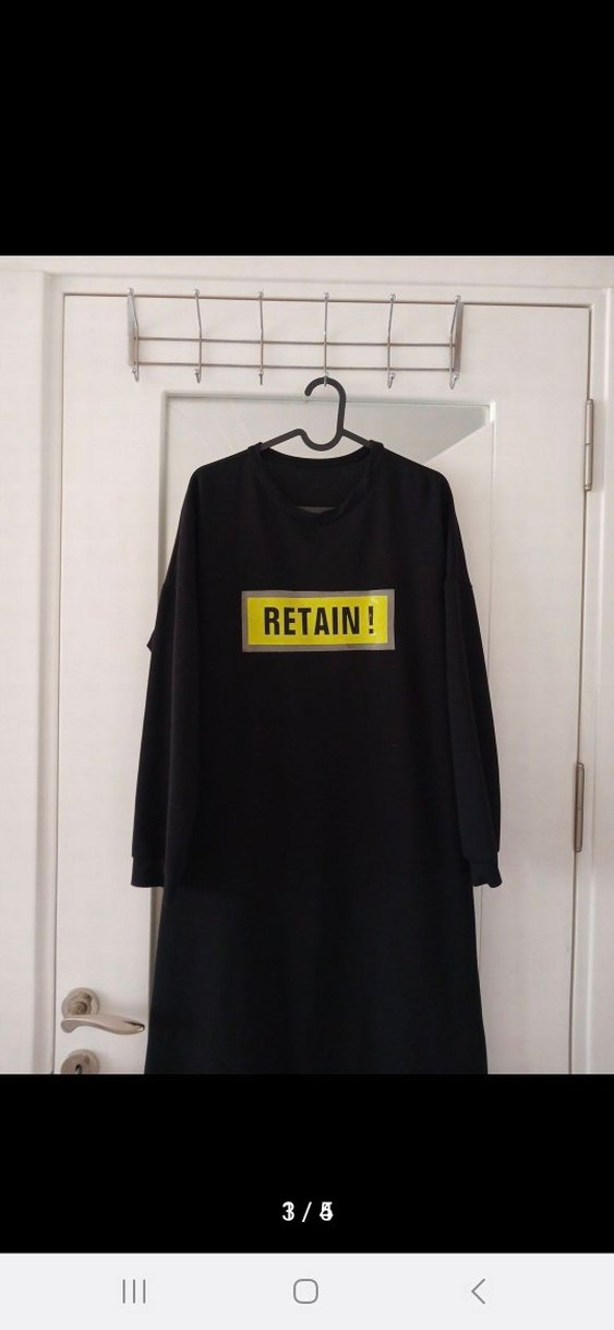 Uzun Kollu Siyah Baskılı Uzun Elbise - Görsel 3