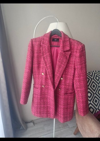 Düğmeli Pembe Kadın Mini Blazer Ceket - Görsel 2