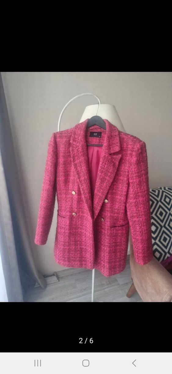 Düğmeli Pembe Kadın Mini Blazer Ceket - Görsel 2