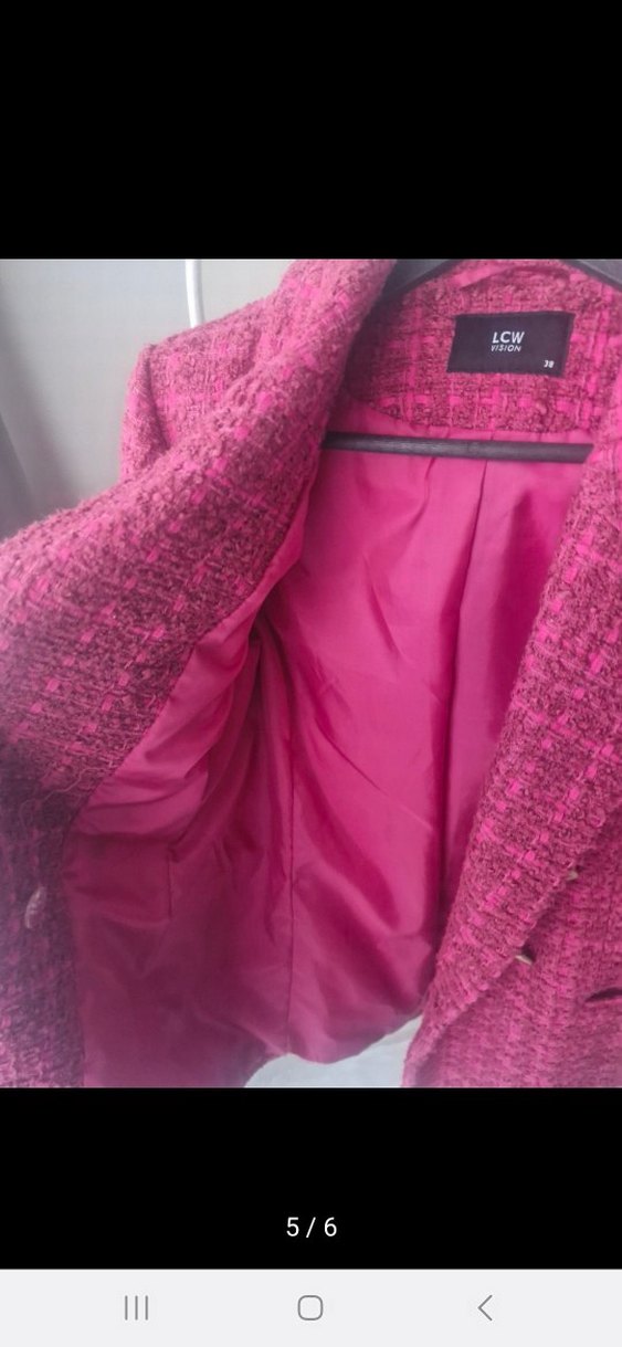 Düğmeli Pembe Kadın Mini Blazer Ceket - Görsel 5