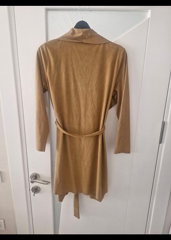 Bej Kadın Süet Kemerli Midi Kaban - Görsel 5