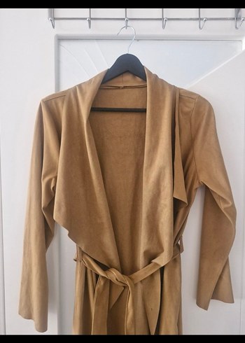 Bej Kadın Süet Kemerli Midi Kaban - Görsel 3