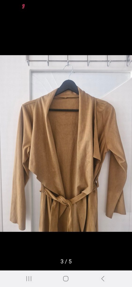 Bej Kadın Süet Kemerli Midi Kaban - Görsel 3