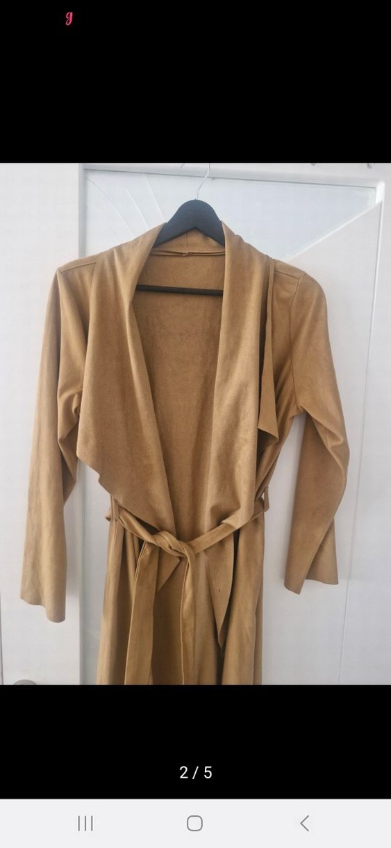 Bej Kadın Süet Kemerli Midi Kaban - Görsel 2