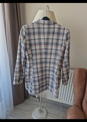Düğmeli Kısa Kesim Ekose Kadın Blazer - Görsel 3