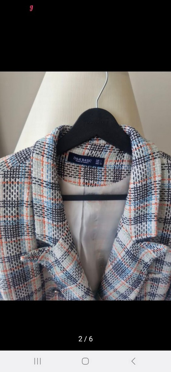 Düğmeli Kısa Kesim Ekose Kadın Blazer - Görsel 2