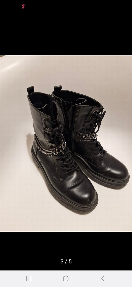 Zincir Detaylı Siyah Deri Goth Botlar - Görsel 3