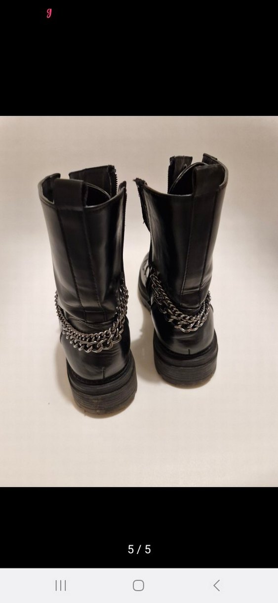 Zincir Detaylı Siyah Deri Goth Botlar - Görsel 5