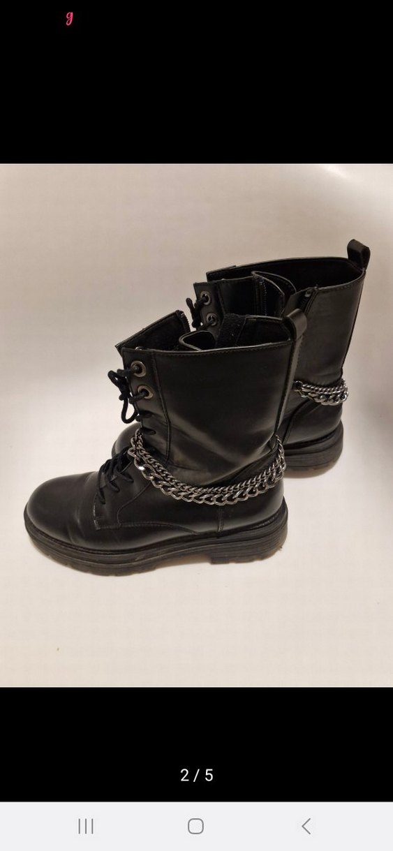 Zincir Detaylı Siyah Deri Goth Botlar - Görsel 4