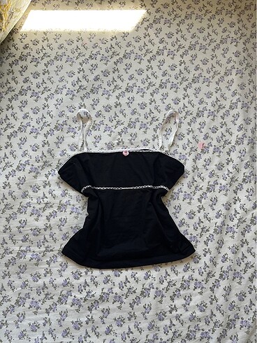 pembe gül detayli dantelli coquette crop