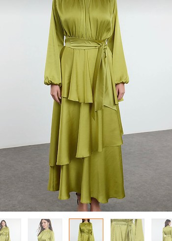 Kadın Trendyolmilla Yağ Yeşili Uzun Piliseli Elbise - Görsel 2