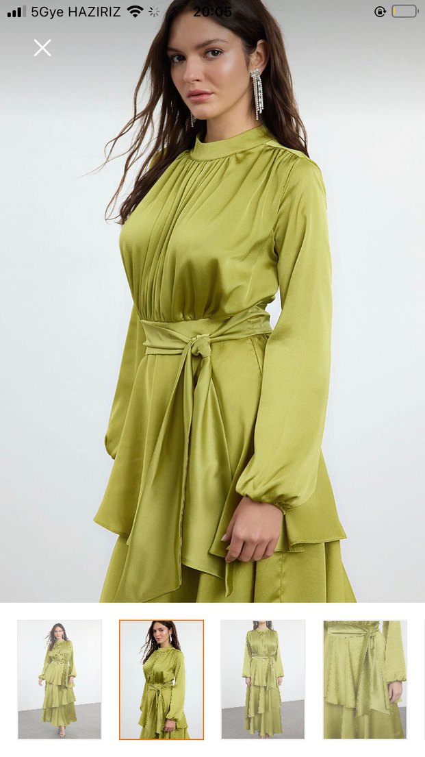 Kadın Trendyolmilla Yağ Yeşili Uzun Piliseli Elbise - Görsel 3