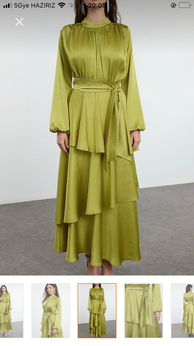 Kadın Trendyolmilla Yağ Yeşili Uzun Piliseli Elbise - Görsel 2