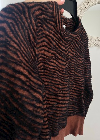 36 Beden kahverengi Renk Kahverengi Zebra Desenli Kadın Triko Kazak