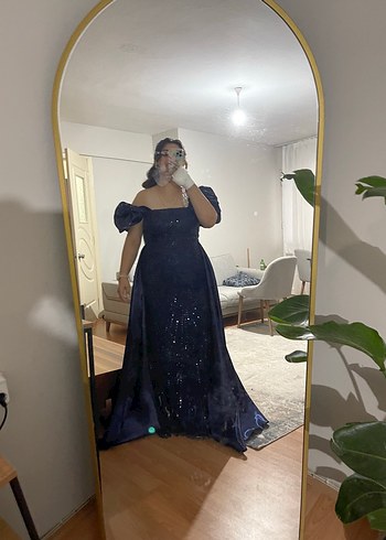 Straplez Drapeli Lacivert Uzun Abiye - Görsel 4