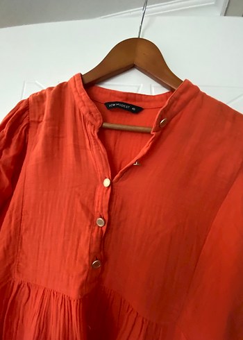 Düğmeli Kırmızı Keten Bohem Tunik - Görsel 3