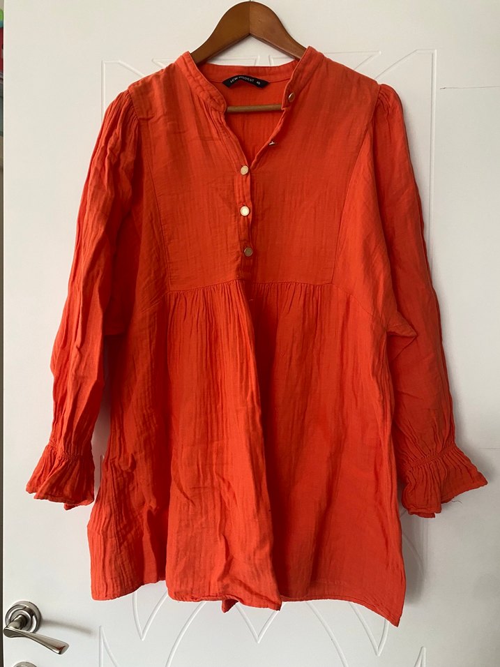 Düğmeli Kırmızı Keten Bohem Tunik - Görsel 2