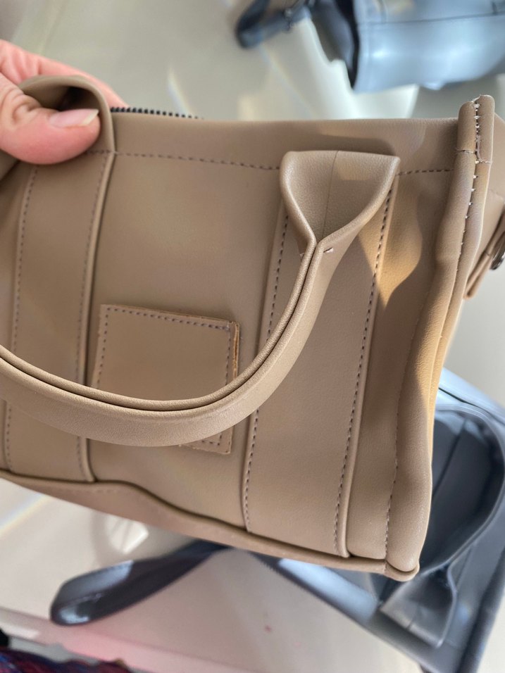 Bej Deri Kadın Çanta Fermuarlı - Görsel 2