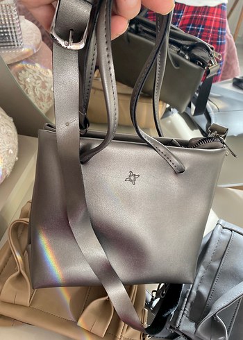 Gri Deri Kadın Çanta Tokalı - Görsel 3